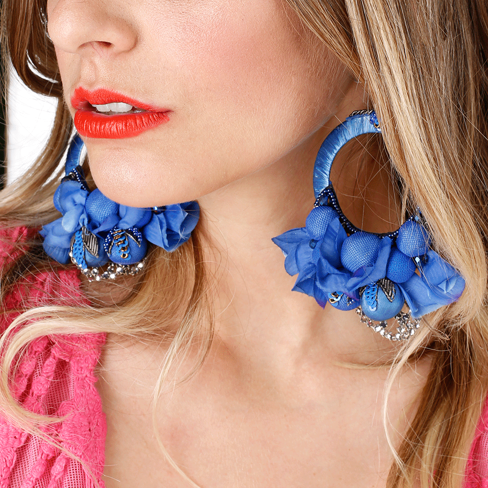 RANJANA KHAN-Blue Flower Earrings-BLUE