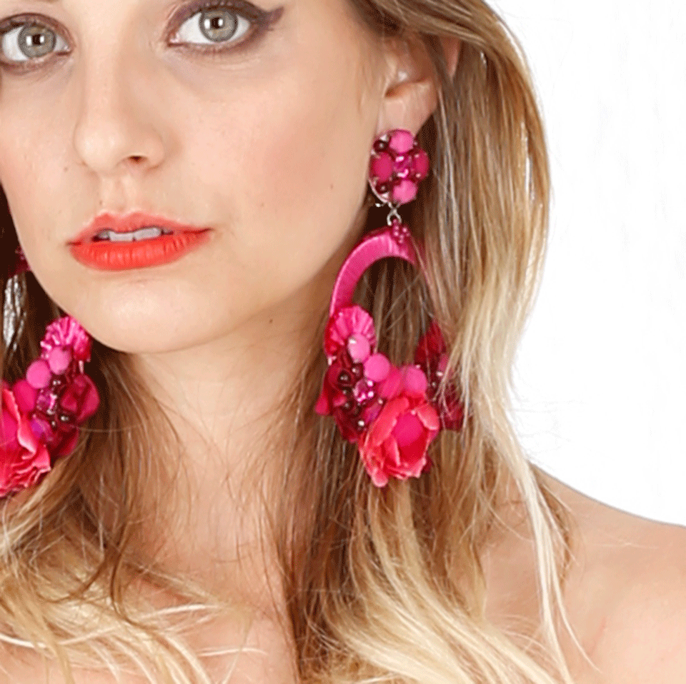 RANJANA KHAN-Pink Flower Earrings-PINK