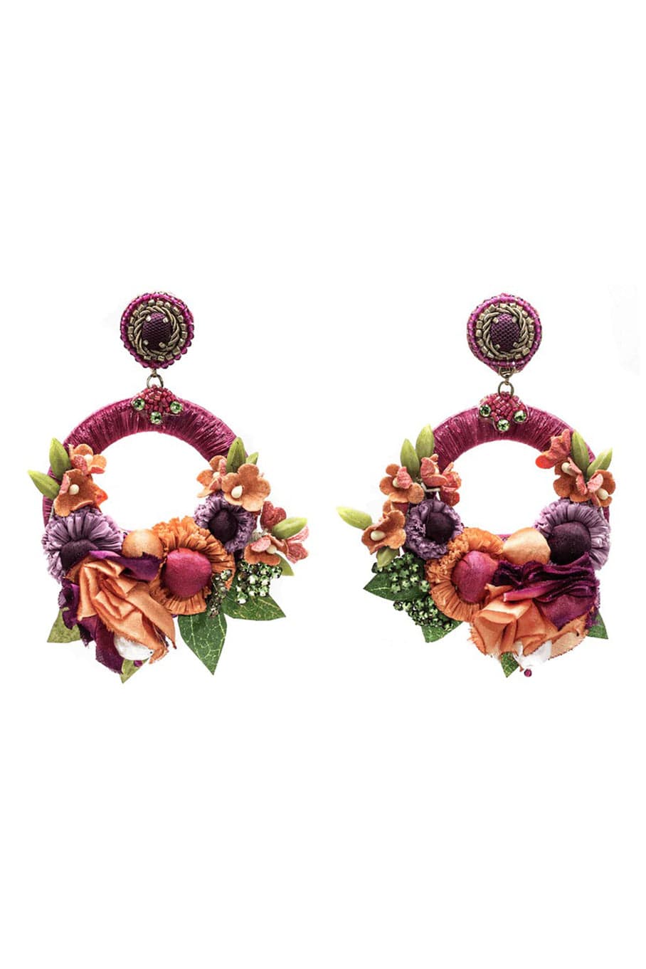 RANJANA KHAN-Pink Posie Silk Flower Earrings-PINK