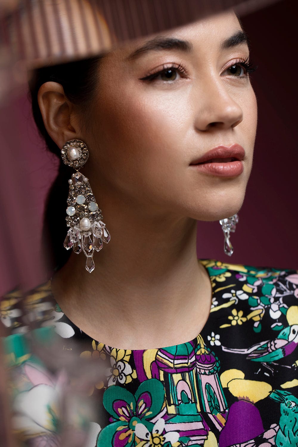 RANJANA KHAN-Gala Crystal & Pearl Earrings-SILVER