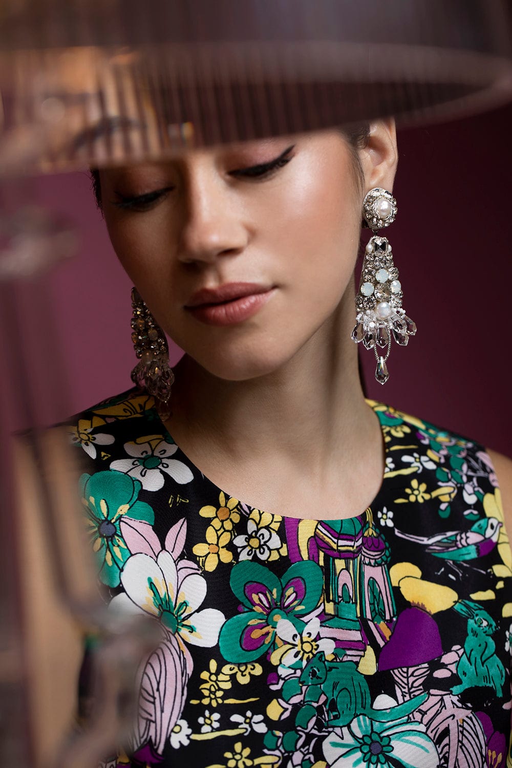 RANJANA KHAN-Gala Crystal & Pearl Earrings-SILVER