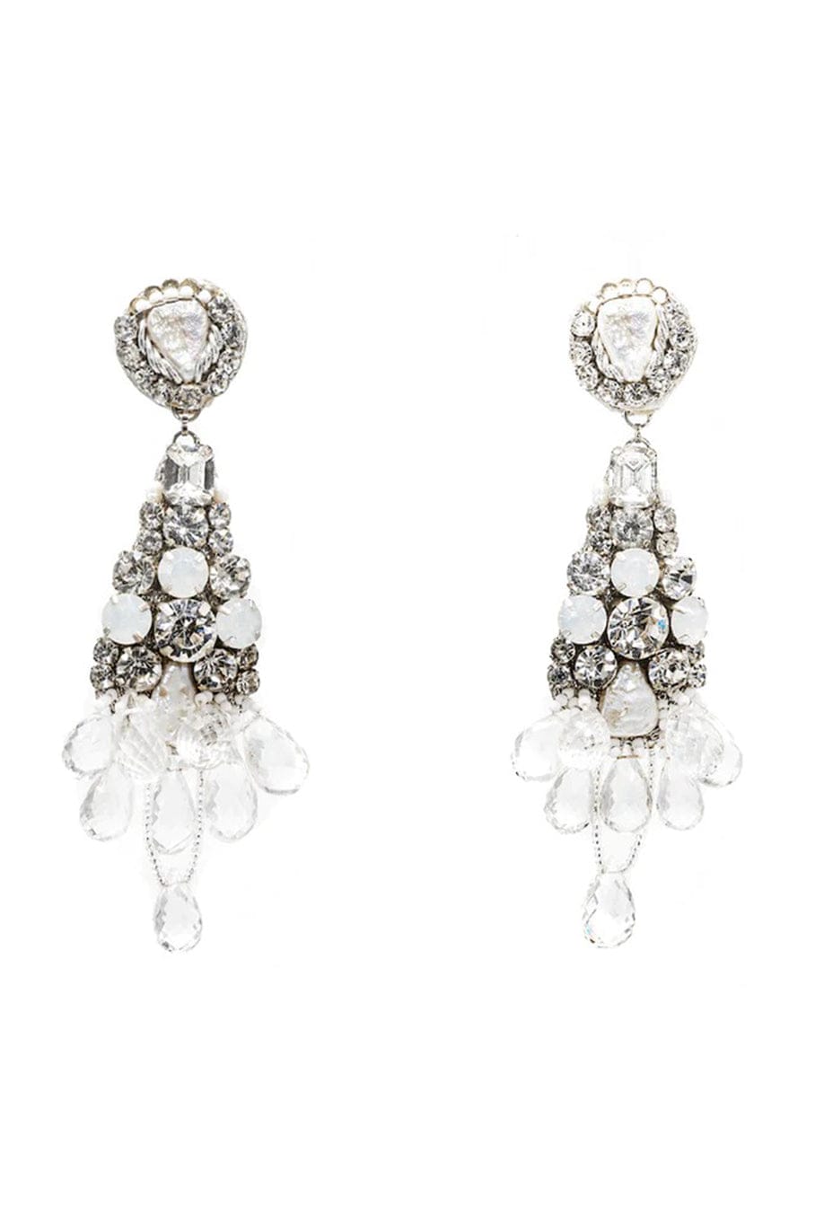 RANJANA KHAN-Gala Crystal & Pearl Earrings-SILVER