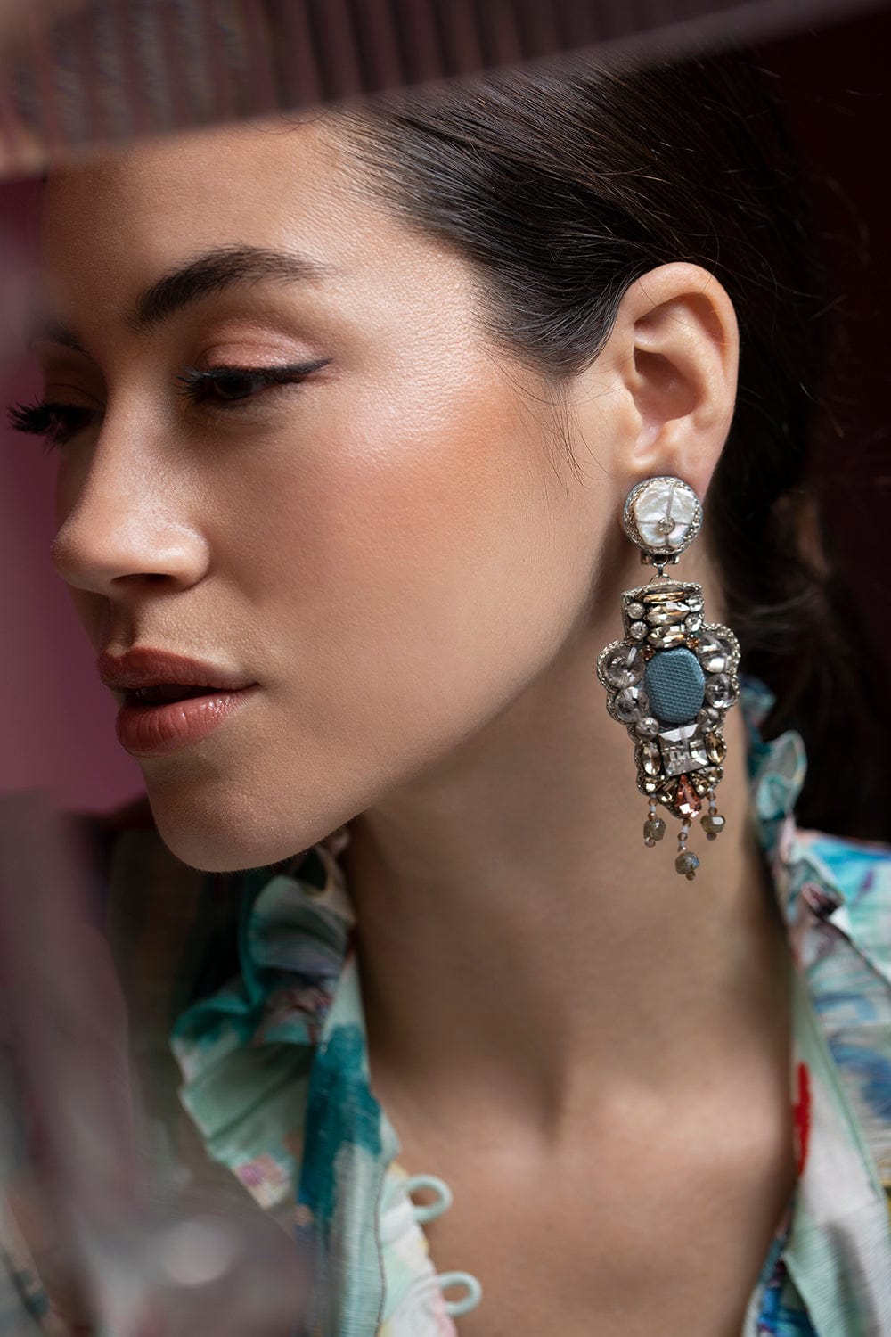 RANJANA KHAN-Sky Crystal Earrings-SILVER