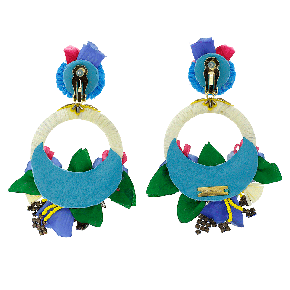 RANJANA KHAN-Multi Color Flower Earrings-YLLW/BLU