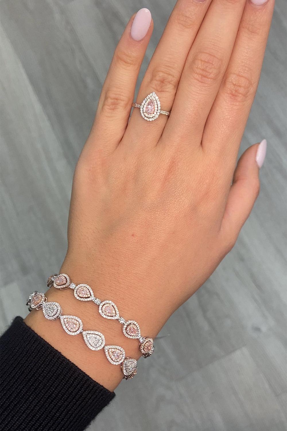 Pink White Diamond Alternating Bracelet-WHITE GOLD-7-JEWELRYFINE JEWELBRACELET O-RARE COLORS BY NAMDAR