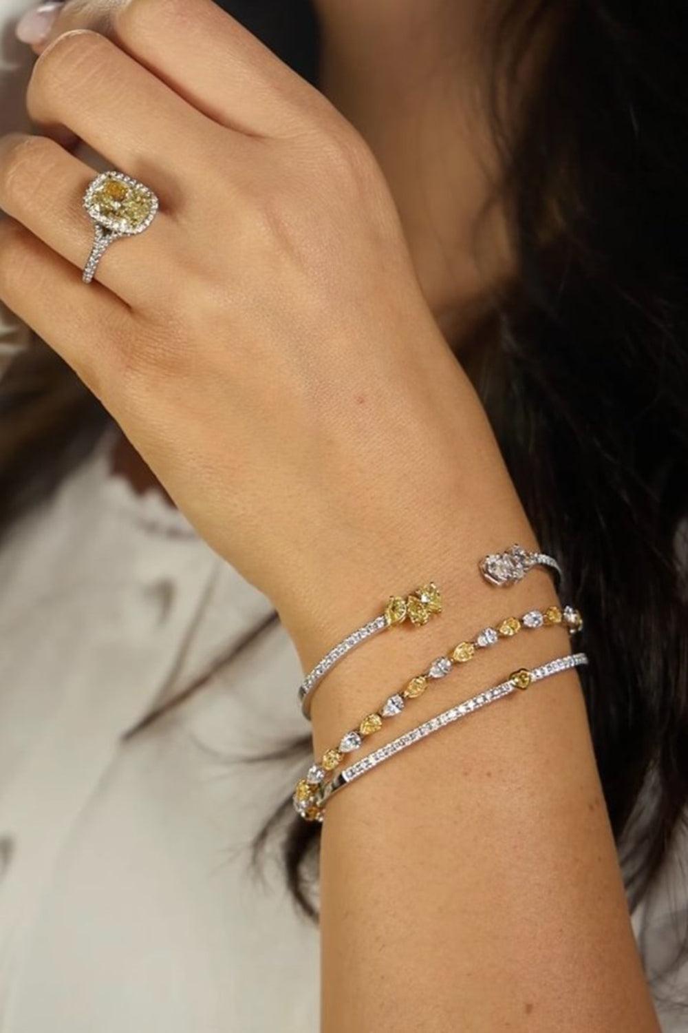 Yellow White Diamond Alternating Bracelet-YELLOW GOLD-7-JEWELRYFINE JEWELBRACELET O-RARE COLORS BY NAMDAR