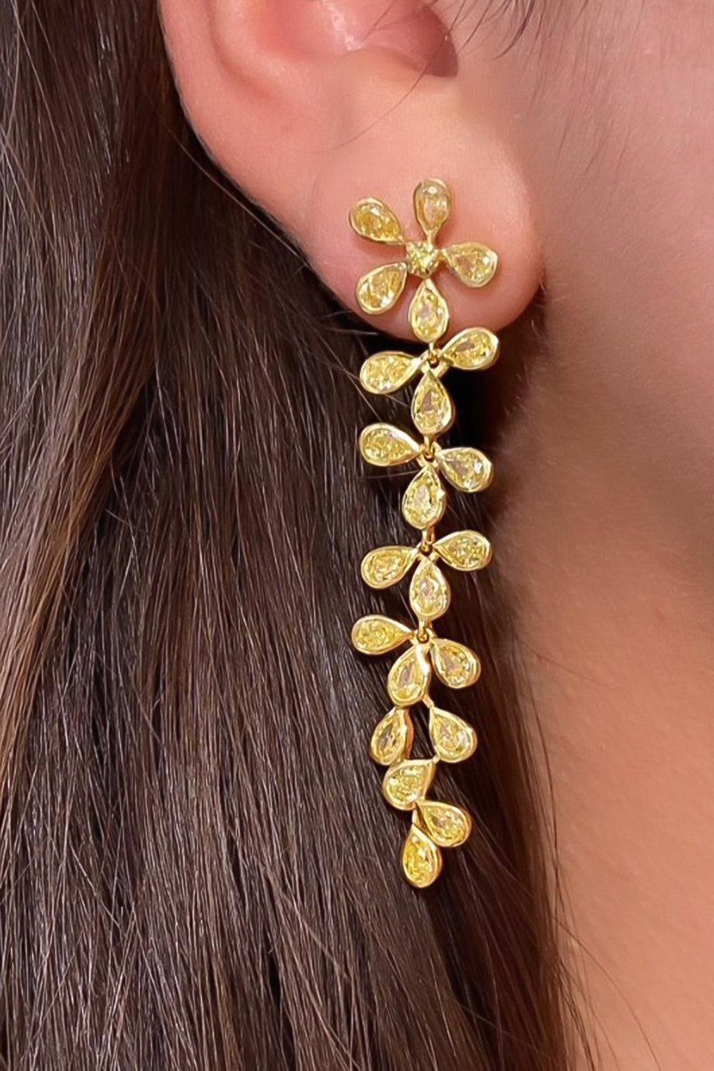 Yellow Diamond Flower Earrings-YELLOW GOLD-JEWELRYFINE JEWELEARRING-RARE COLORS BY NAMDAR