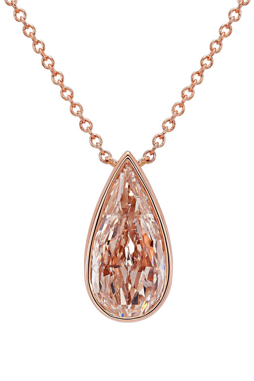 Diamond Bezel Set Pendant Necklace-ROSE GOLD-16/18-JEWELRYFINE JEWELNECKLACE O-RARE COLORS BY NAMDAR