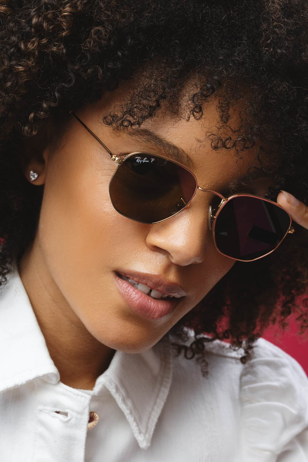 RAY BAN-Hexagonal Sunglasses-POLISHED GOLD/BROWN