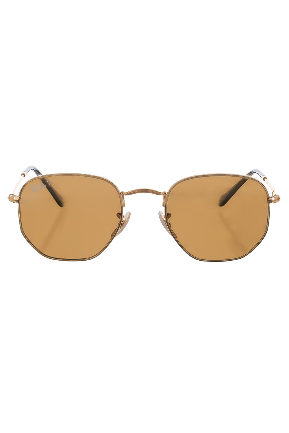 RAY BAN-Hexagonal Sunglasses-POLISHED GOLD/BROWN