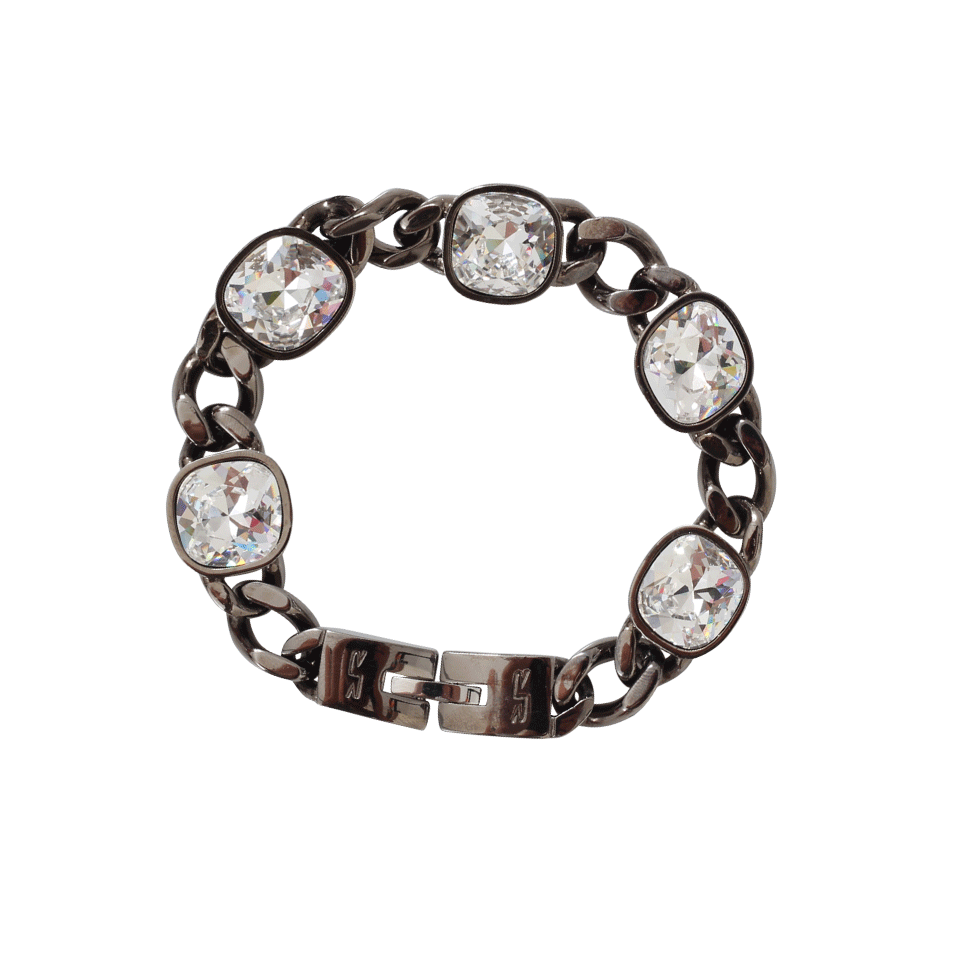 REBECCA-Multi Crystal Stone Chain Bracelet-PEWTER