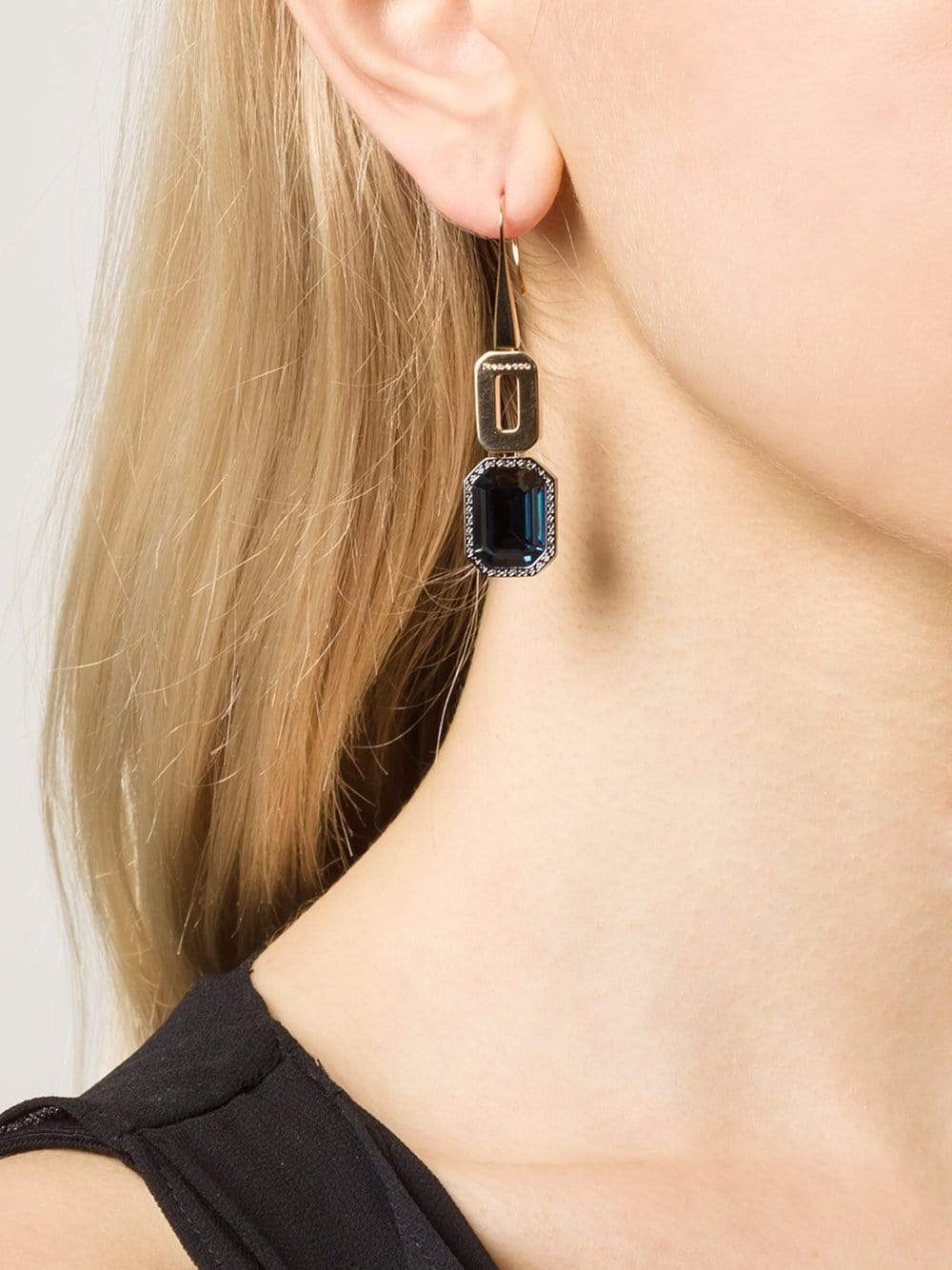 REBECCA-Elizabeth Blue Stone Drop Earrings-GOLD