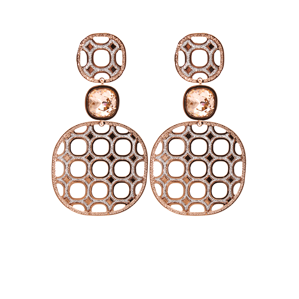 REBECCA-Perforated Stone Glam Drop Earrings-ROSE GOLD