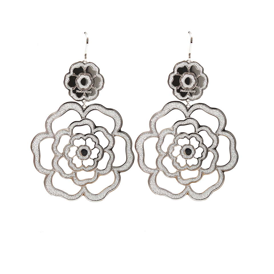 REBECCA-Large Double Flower Glam Earrings-SILVER