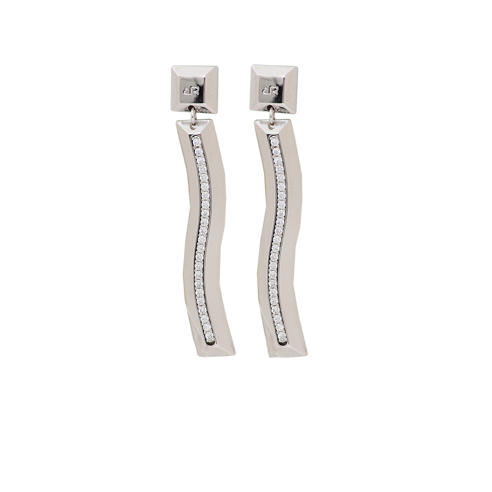 REBECCA-Long Wave Crystal Earrings-SILVER