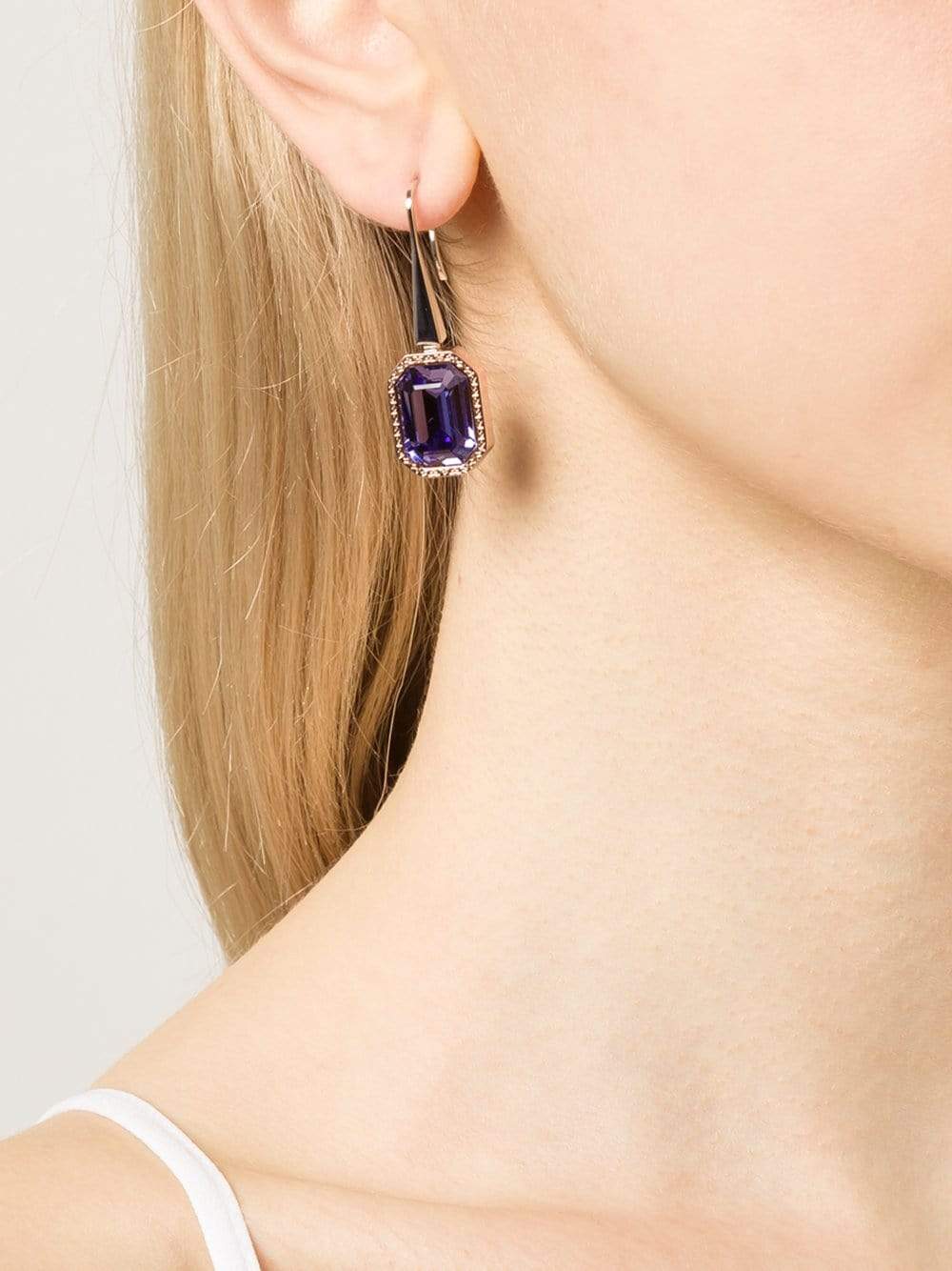 REBECCA-Elizabeth Purple Stone Drop Earrings-SLV/BRNZ