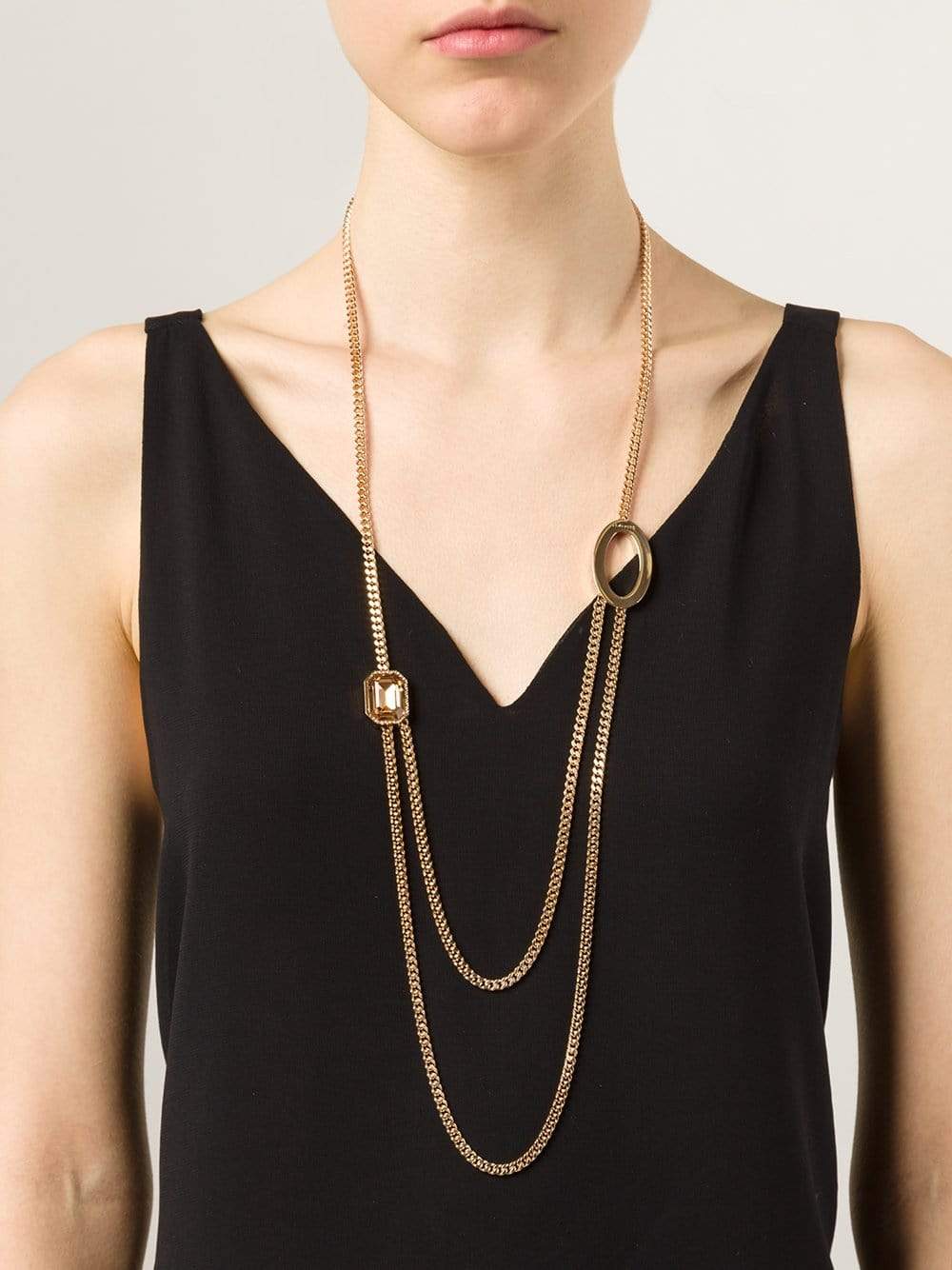 REBECCA-Elizabeth Long Circle Crystal Necklace-GOLD