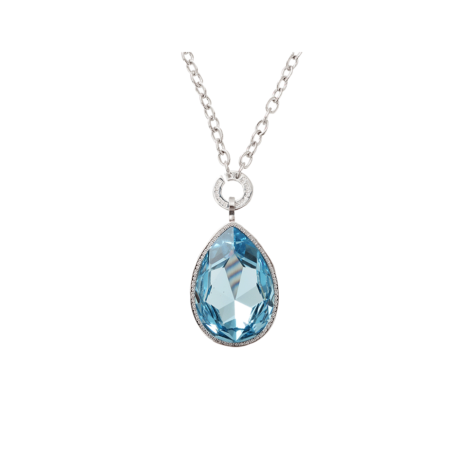 REBECCA-Long Crystal Tear Drop Necklace-LT BLUE
