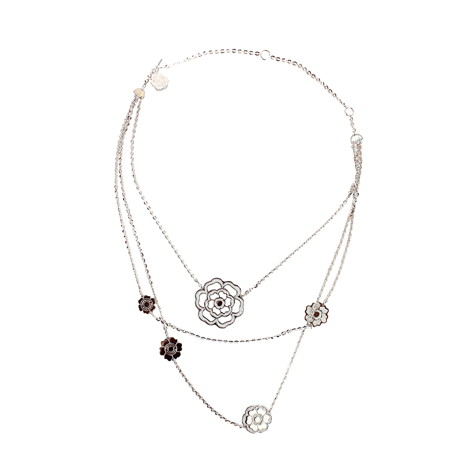 REBECCA-Multi Flower Chain Glam Necklace-SILVER