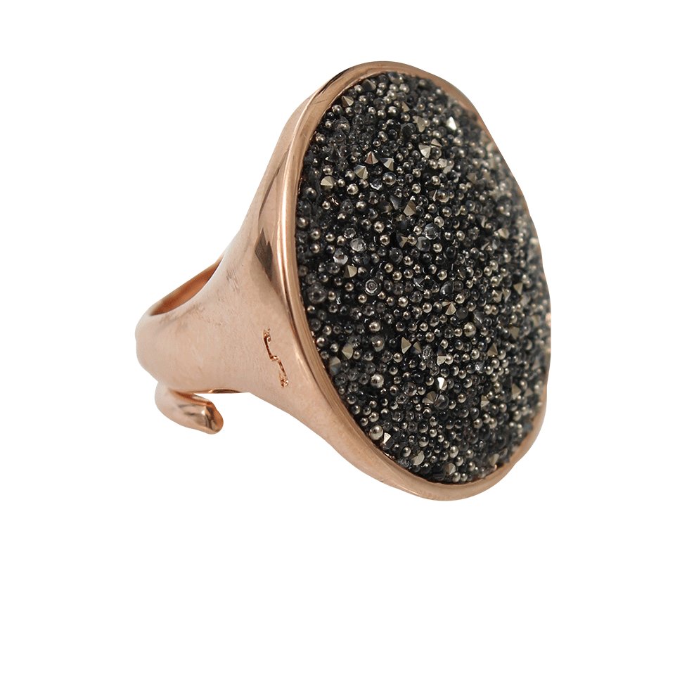 REBECCA-Black Swarovski Crystal Oval Ring-BRONZE