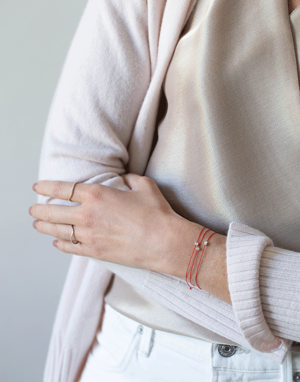 REDLINE-Altesse Pear Diamond Red Cord and Chain Bracelet-ROSE GOLD
