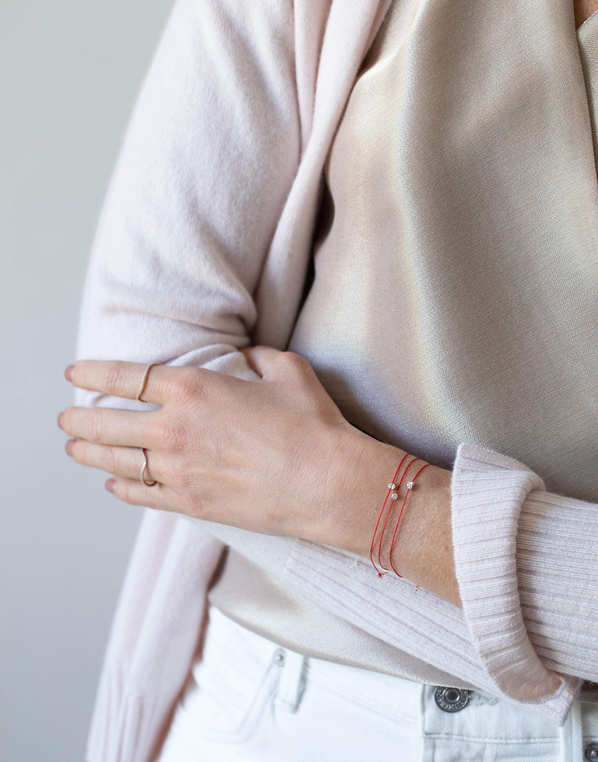 REDLINE-Bien Aime Heart Diamond Red Cord Bracelet-