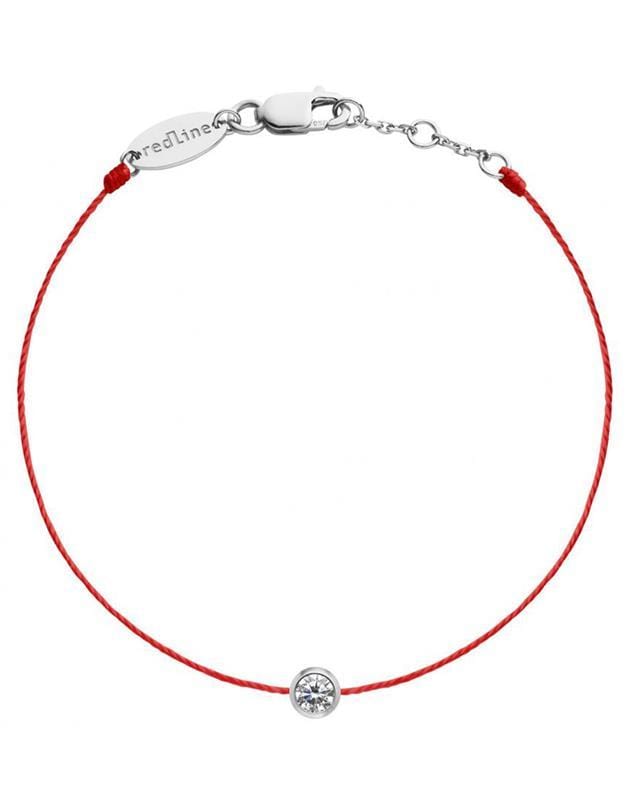 REDLINE-Mens Pure Diamond Red Cord Bracelet-WHITE GOLD
