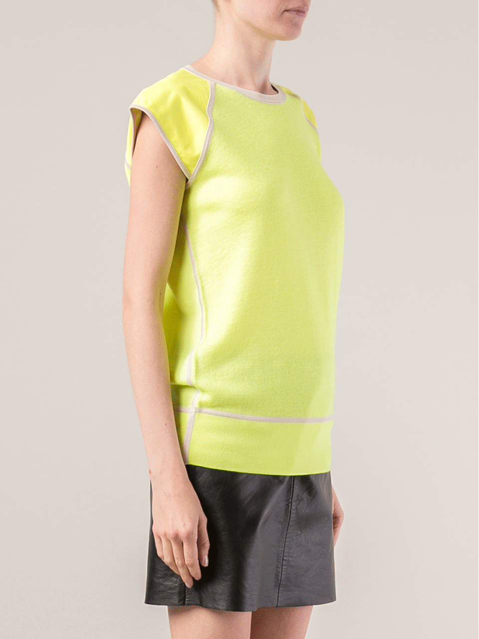 REED KRAKOFF-Short-Sleeve Sweater With Leather Detail-