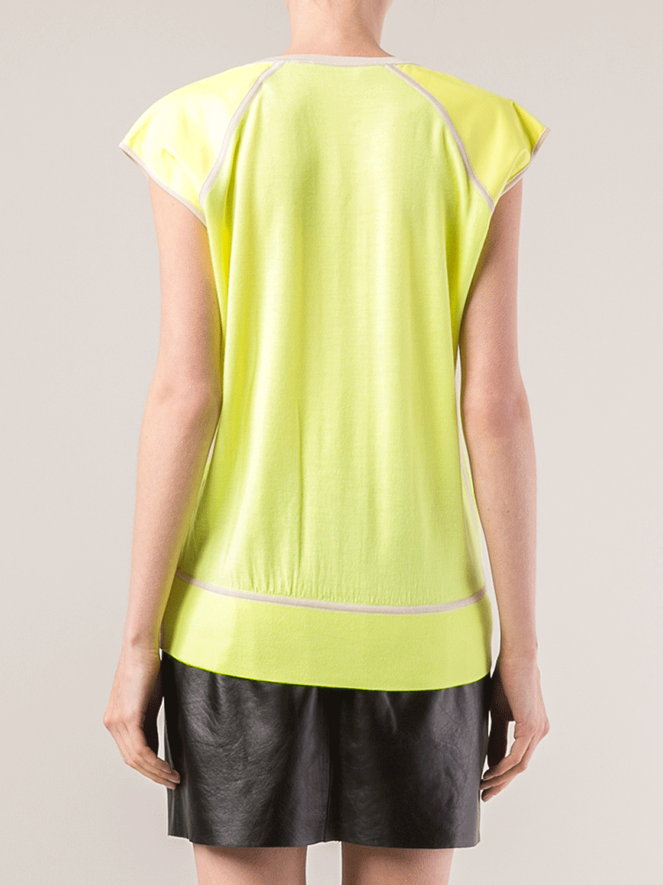 REED KRAKOFF-Short-Sleeve Sweater With Leather Detail-