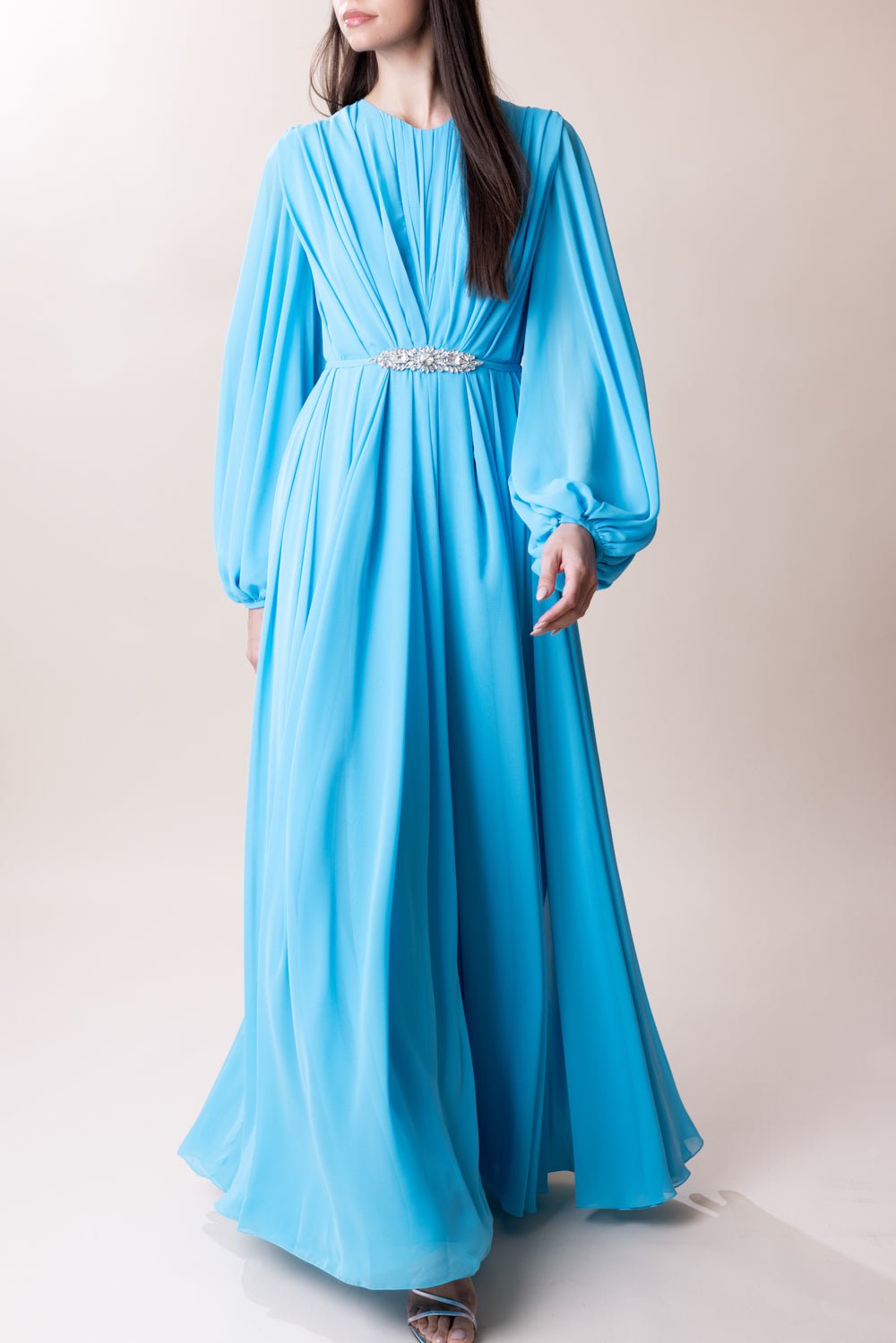 Bubble Sleeve Gown - Turquoise CLOTHINGDRESSGOWN REEM ACRA   