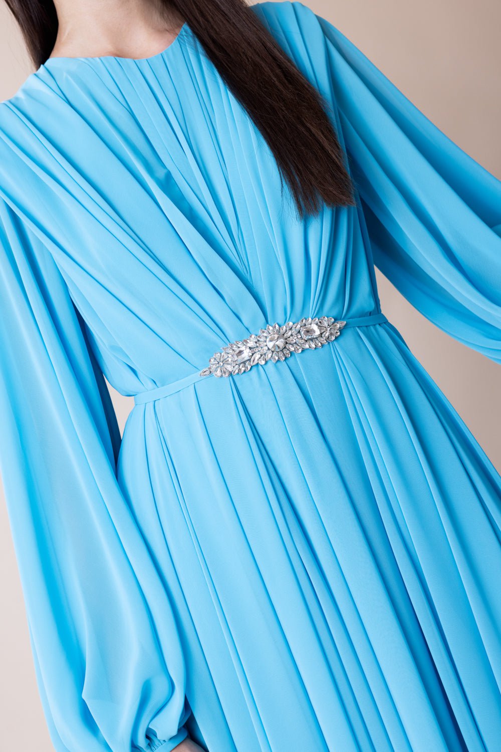 Bubble Sleeve Gown - Turquoise CLOTHINGDRESSGOWN REEM ACRA   