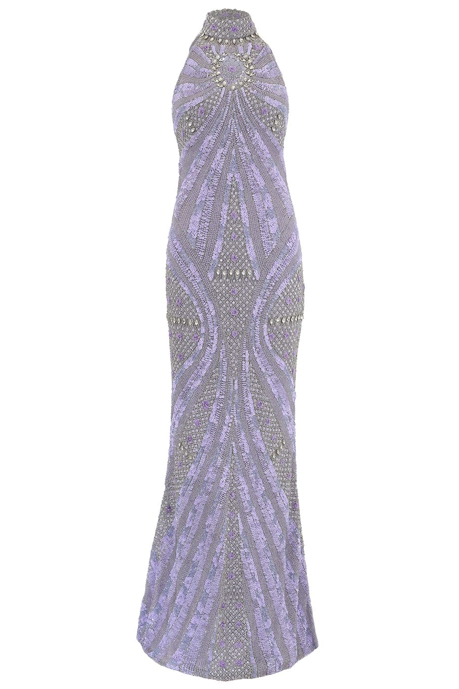 REEM ACRA-Halter Neck Beaded Gown-