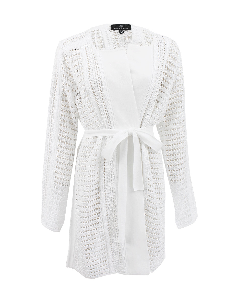 RENA LANGE-Belted Crochet Knit Cardigan-