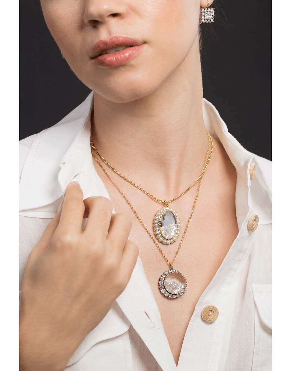 RENEE LEWIS-Diamond Crescent Shake Necklace-YELLOW GOLD