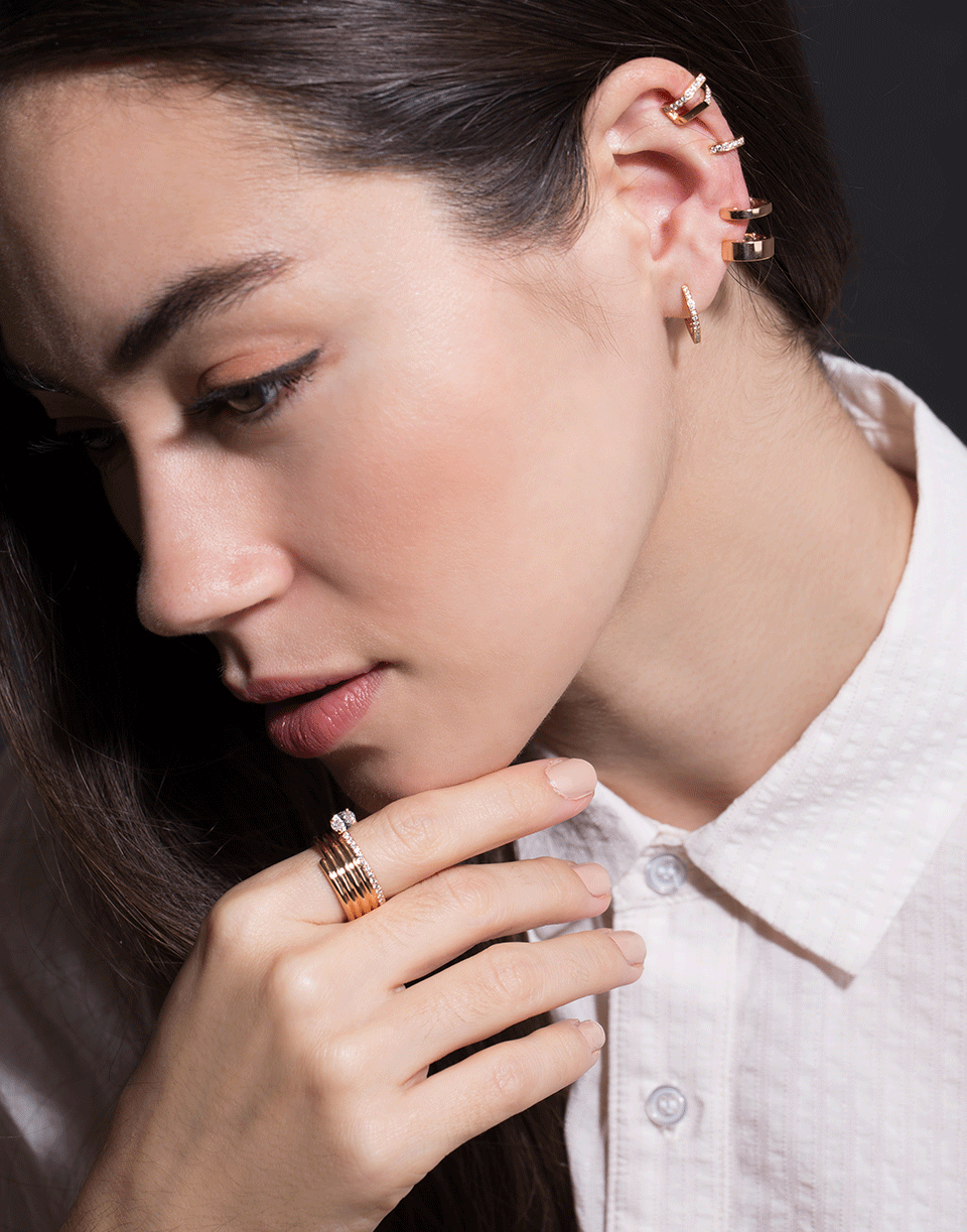 REPOSSI-Antifer 2 Row Pave Diamond Earcuff-ROSE GOLD