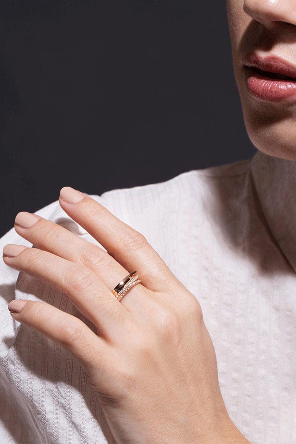 REPOSSI-Antifer 2 Pave Diamond Row Ring-ROSE GOLD