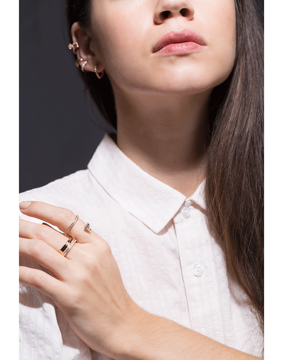 REPOSSI-Antifer 2 Pave Diamond Row Ring-ROSE GOLD