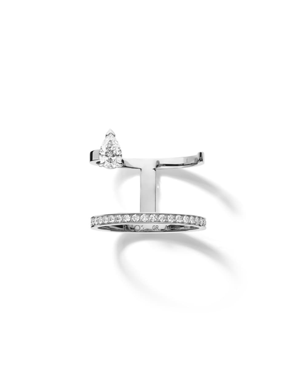 REPOSSI-White Gold Serti Sur Vide Pear Diamond Ring-WHITE GOLD