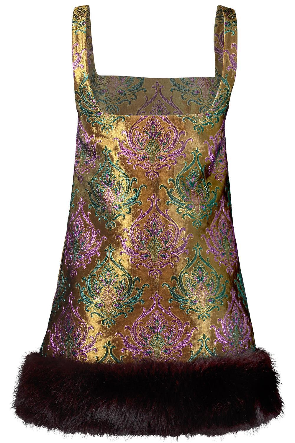 Sulvie Brocade Dress-BROWN-XS-CLOTHINGDRESSCOCKTAIL-RETROFETE