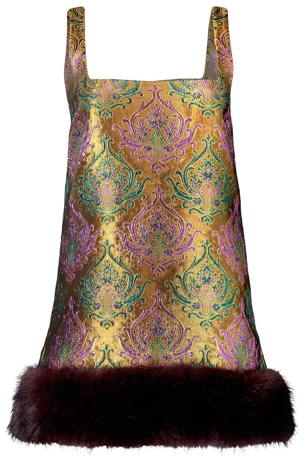 Sulvie Brocade Dress-BROWN-XS-CLOTHINGDRESSCOCKTAIL-RETROFETE