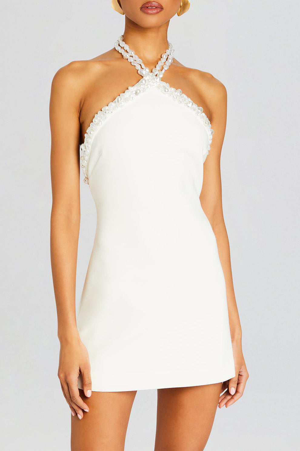 Retrofete Women's Kristi Beaded Halter Mini Dress - White - Size L Retrofete Women's Kristi Beaded Halter Mini Dress - White - Size L