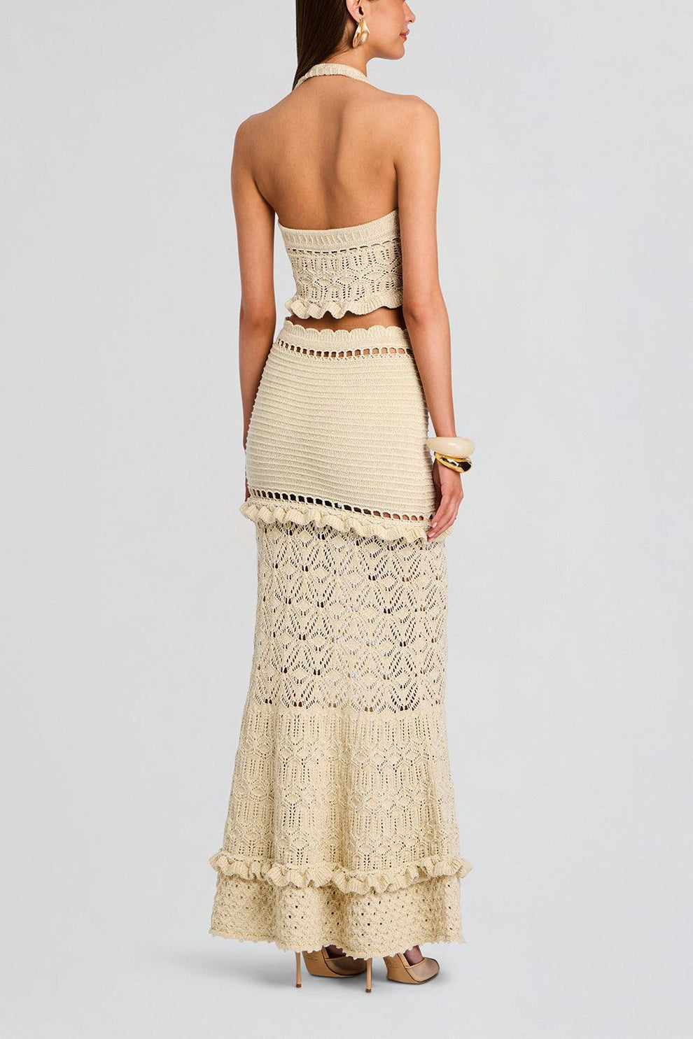 kylie jenner gold dress wedding Retrofête Women's Soliana Crochet Top - Ivory Gold