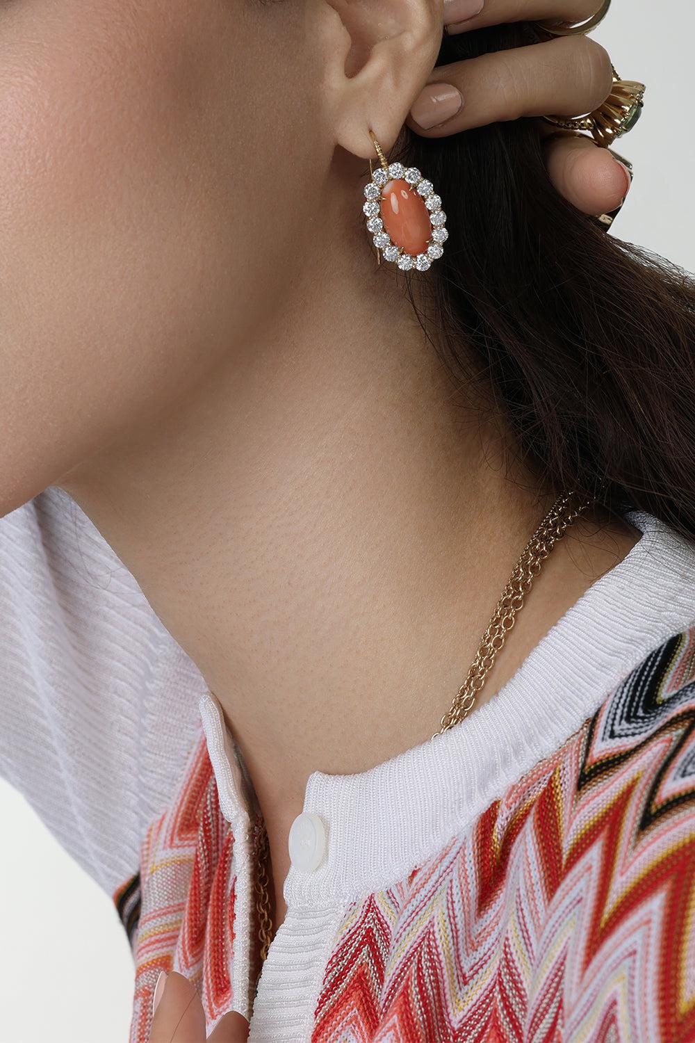 Coral Diamond Heirloom Earrings-YELLOW GOLD-JEWELRYFINE JEWELEARRING-RETROUVAI