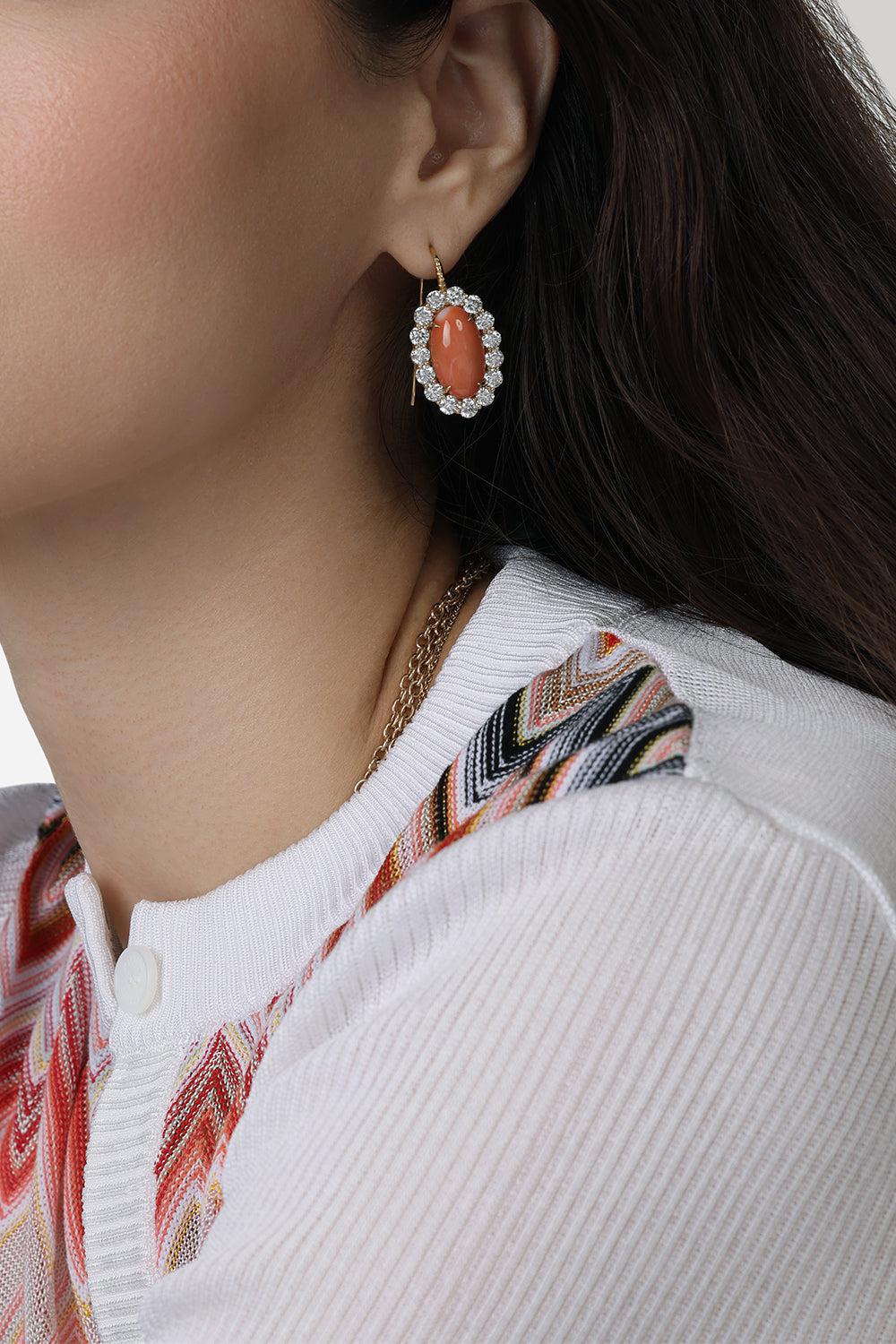 Coral Diamond Heirloom Earrings-YELLOW GOLD-JEWELRYFINE JEWELEARRING-RETROUVAI