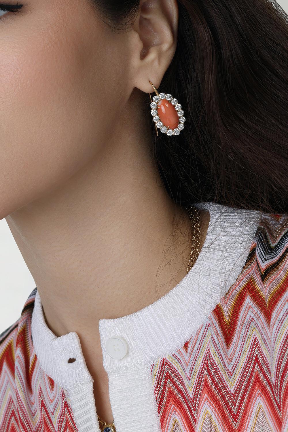 Coral Diamond Heirloom Earrings-YELLOW GOLD-JEWELRYFINE JEWELEARRING-RETROUVAI