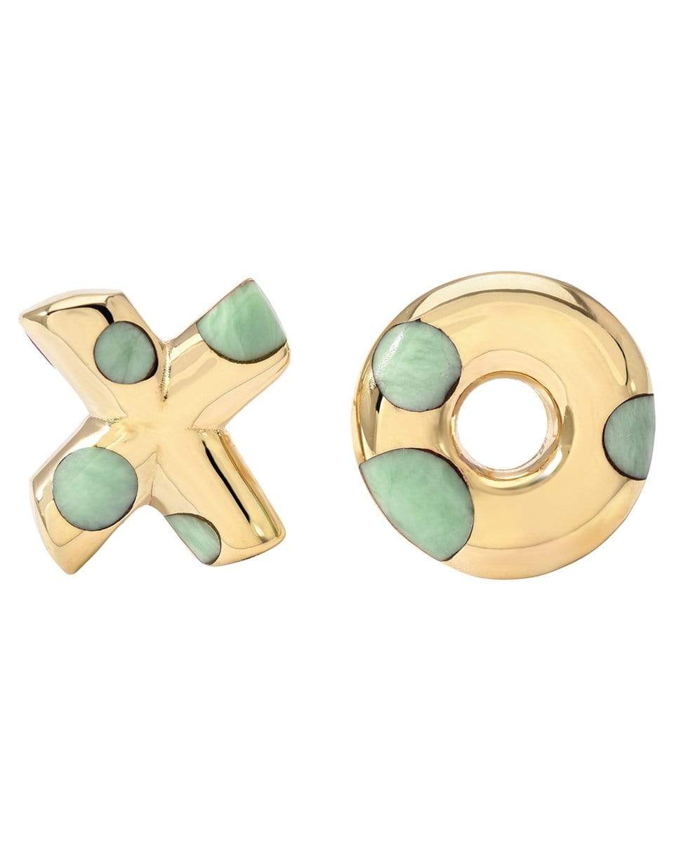 RETROUVAI-Green Turquoise Polka Dot XO Earrings-YELLOW GOLD