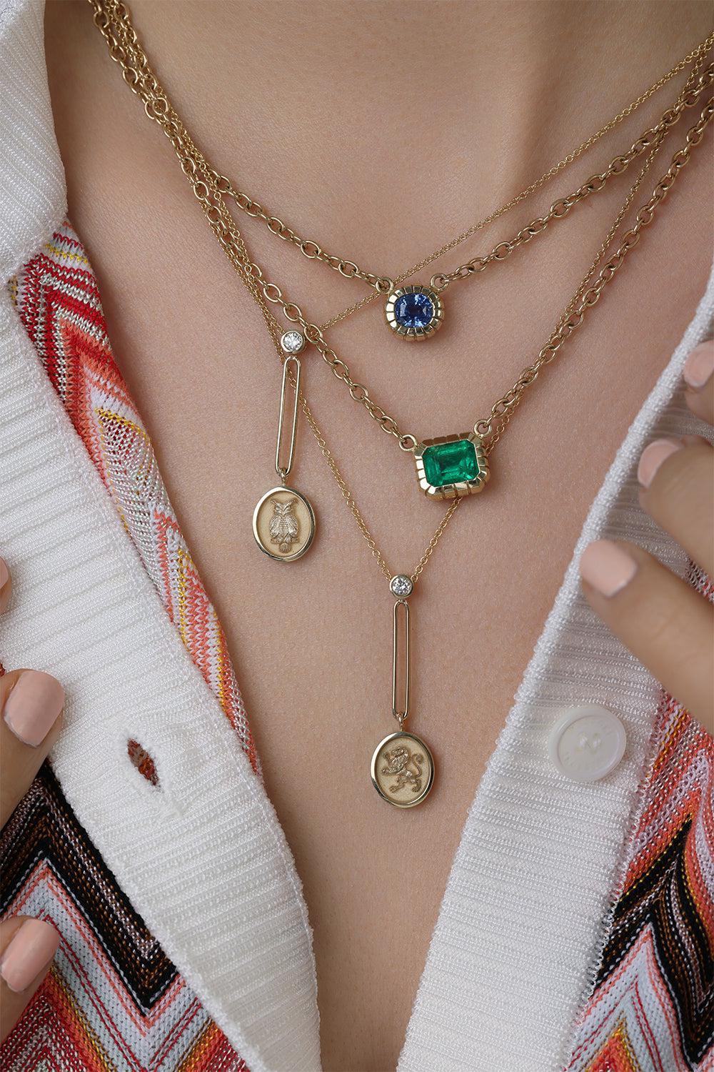 Fantasy Motif Owl Pendant Necklace-YELLOW GOLD-18-JEWELRYFINE JEWELNECKLACE O-RETROUVAI