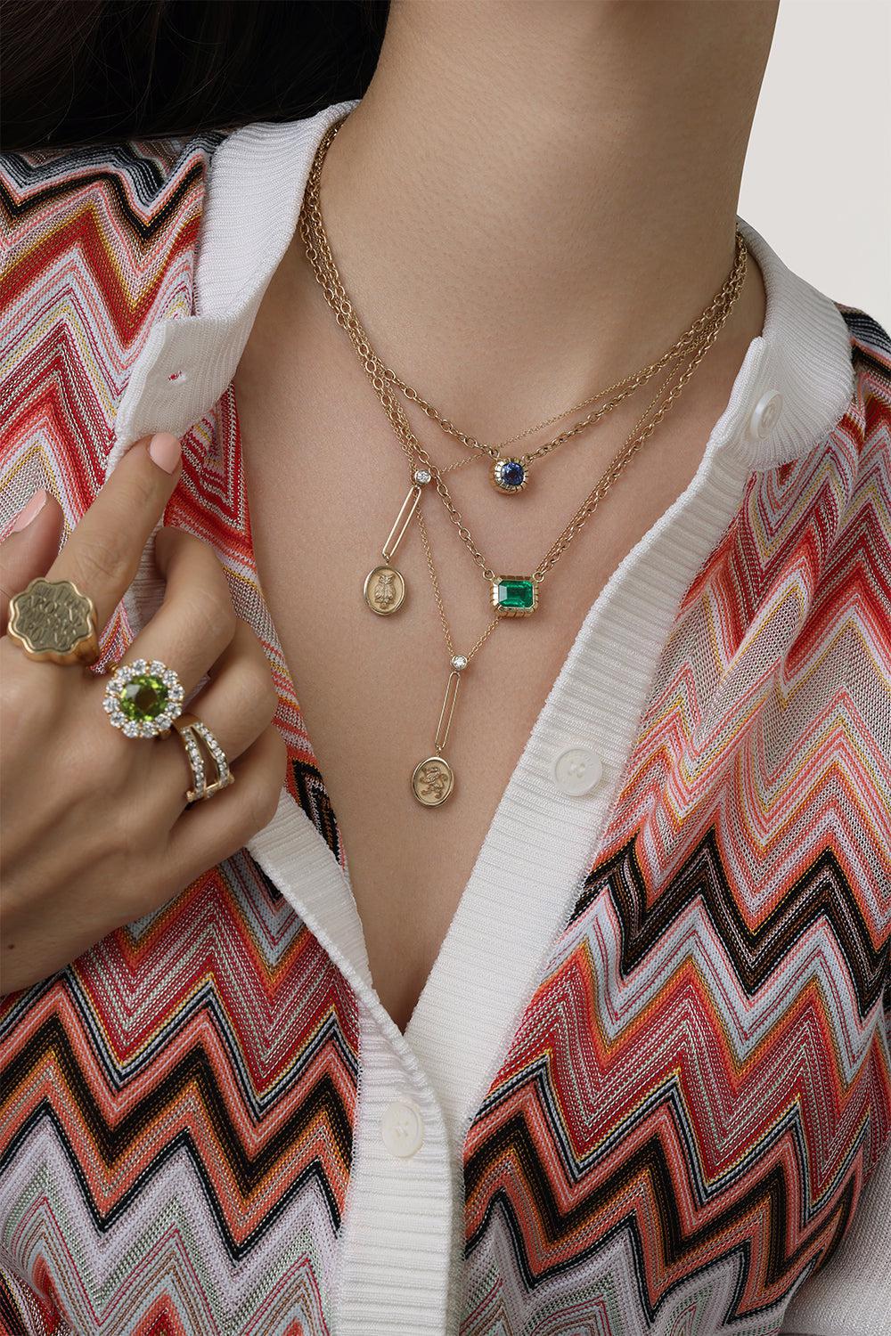 Fantasy Motif Owl Pendant Necklace-YELLOW GOLD-18-JEWELRYFINE JEWELNECKLACE O-RETROUVAI