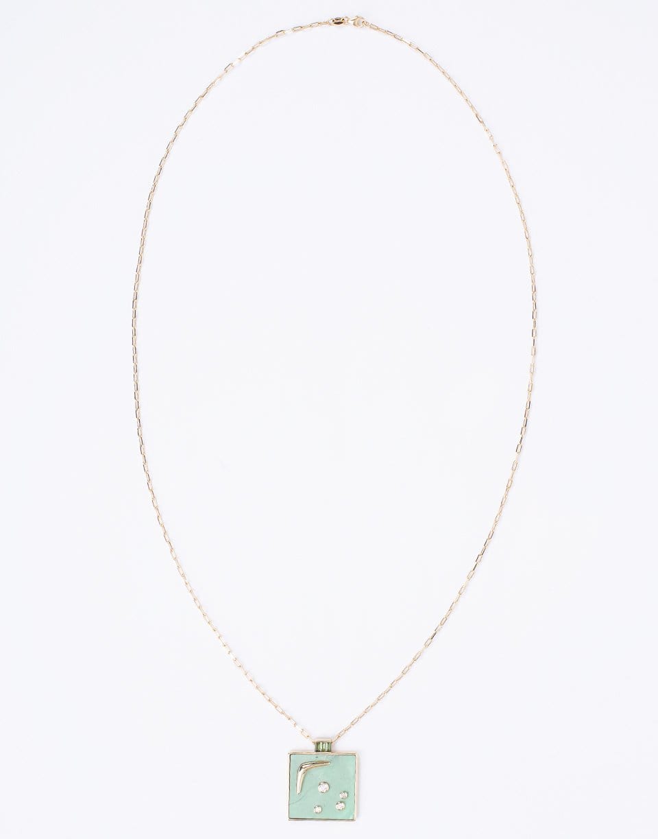 RETROUVAI-Green Turquoise Square Karma Necklace-YELLOW GOLD