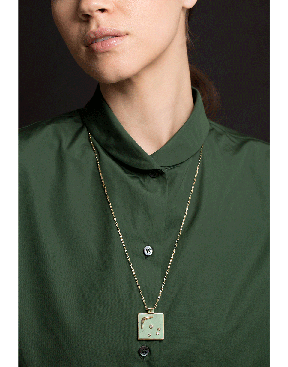 RETROUVAI-Green Turquoise Square Karma Necklace-YELLOW GOLD